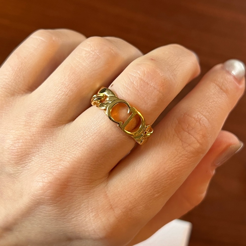 Dior Gold-Tone Link Logo Ring - Picture 1 of 8